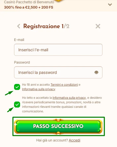 quick registration form step one